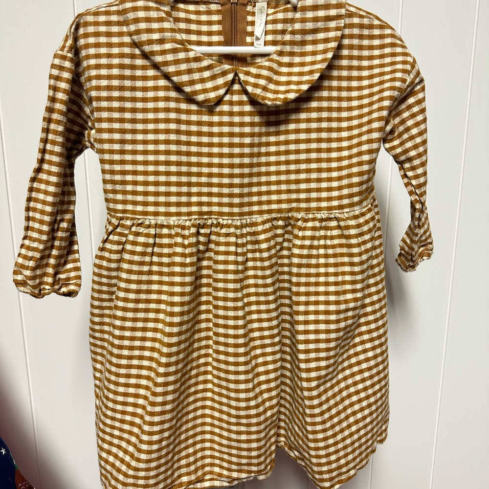 Rylee + Cru Mustard and Cream Checkered Dress